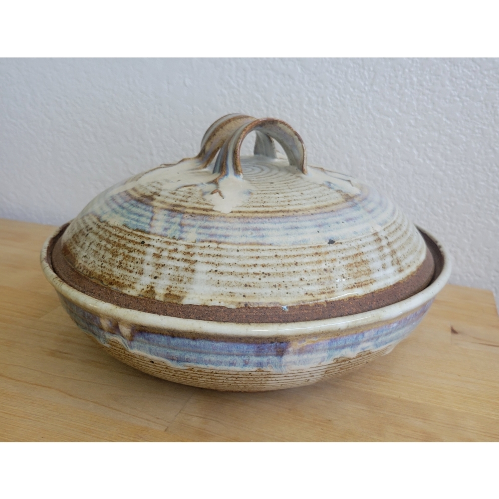 Handcrafted Ceramic Lidded Bowl - Blue and Brown